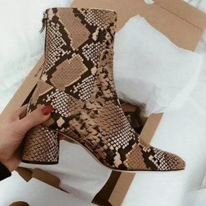 Zara Leather Sneak Print Heeled Ankle Boots 7.5/38